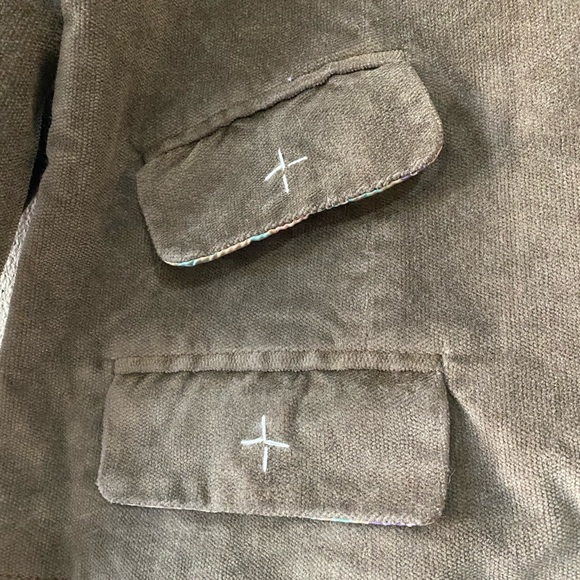 Equestrian Sz Lg Jr Brown Twill Floral Lined Jacket Snap Pockets Frayed Wrists - Picture 5 of 11